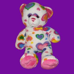 Build-A-Bear Colorful Heart Print Teddy Bear Plush 17" H